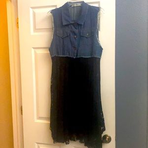 Denim Vest and Black Lace Kimono